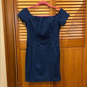 denim off the shoulder dress